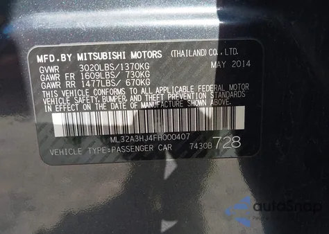 2015 Mitsubishi Mirage De z USA, uszkodzony, nr VIN ML32A3HJ4FH000407